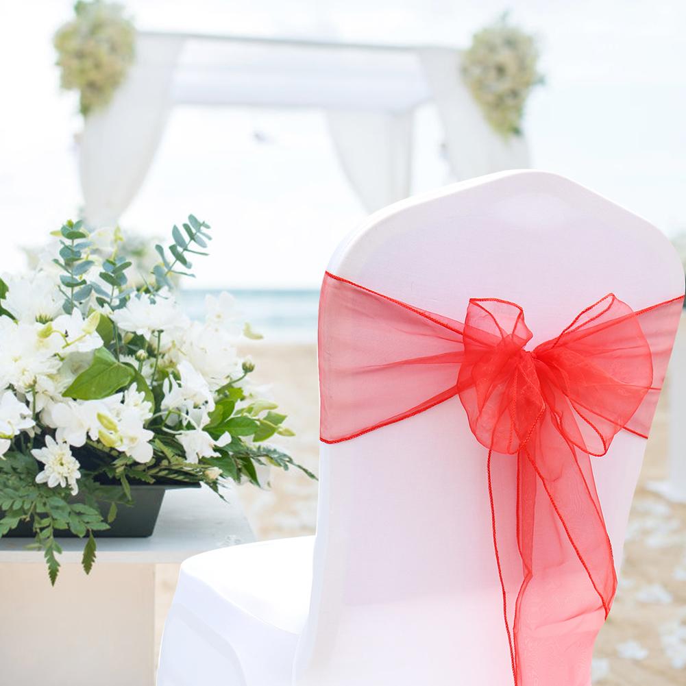 25Pcs Organza Chair Sashes for Wedding Banquet Party Decoration Chair Bows Ties Cover Bands Event