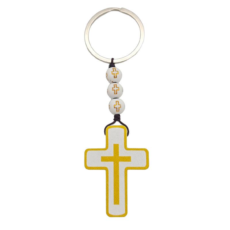 Baptism Key Ring Cross White Mesh Bag Holy Communion Gift Wooden Bead String Set Gift