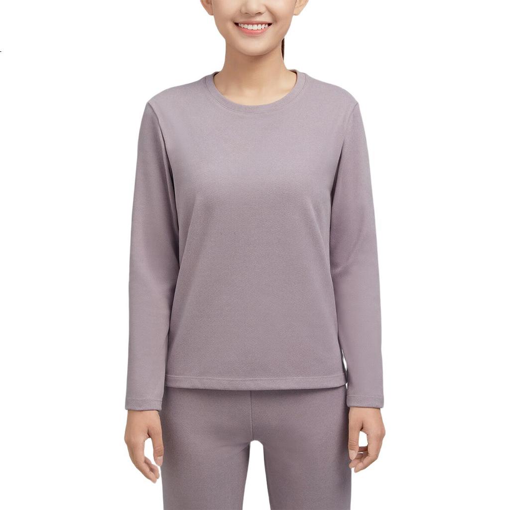 Yiershuang Women's Thermal Underwear Set Fleece Lined Thickened Antibacterial Honeycomb Sunshine Velvet Crew Neck Top and Bottom Autumn Pajamas