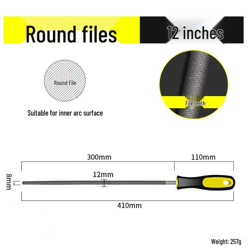 Multifunctional Steel File Set: Triangular, Half-Round, Round, Flat, Board, and Rasp Files