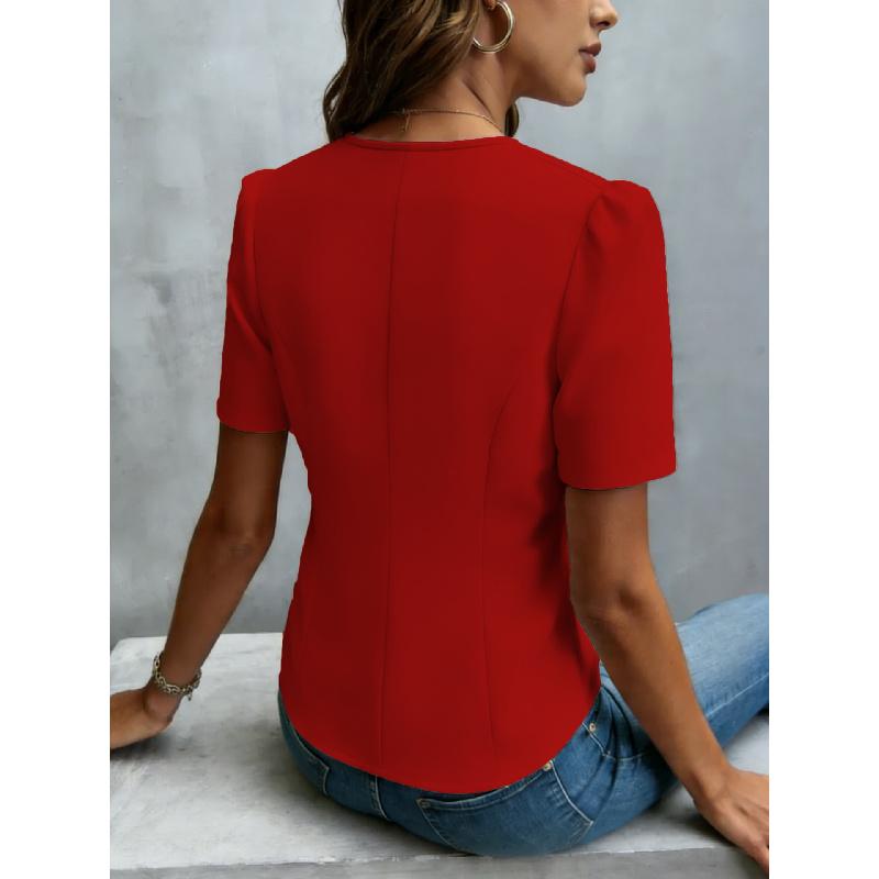2026 New Women's Summer Ruffled Pleated Round Neck Short Sleeve Shirt Top