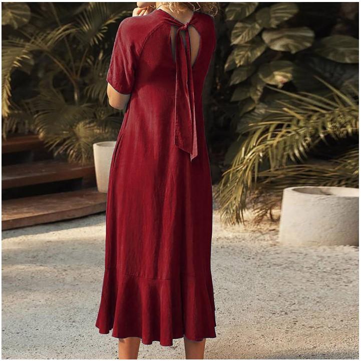 Rochie de vară de damă, culoare solidă, cu decolteu în V, cu mânecă scurtă, rochii lungi în linie A