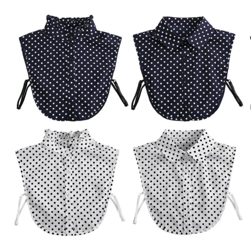 Cotton Front Tie for Women Polka Dots Fake Collar Laides Lapel Detachable Collar Shirt Female False Collar Necklace Dress Decor