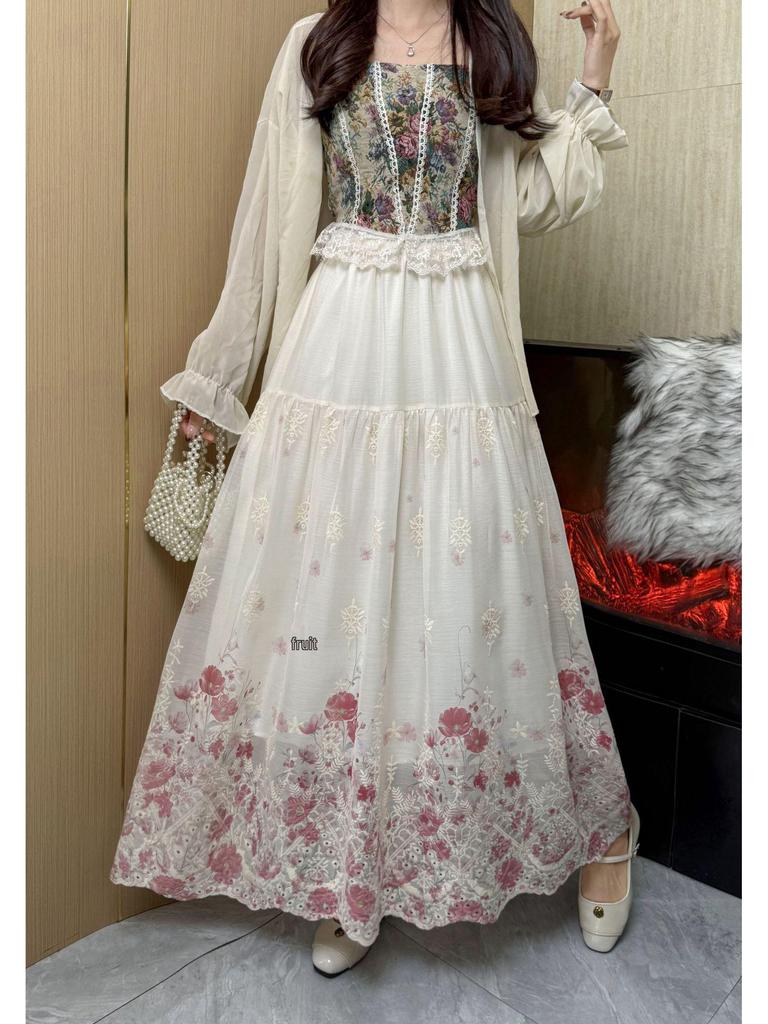 Embroidered Ethnic A-line Skirt for Autumn/Winter