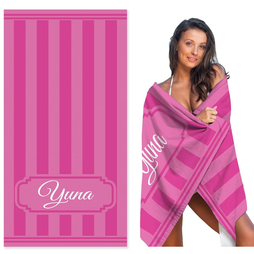 Personalized Striped Beach Towel Custom Name/Logo Oversized Microfiber Towel Summer Party Gift for Beach Swimming Bath Sports
