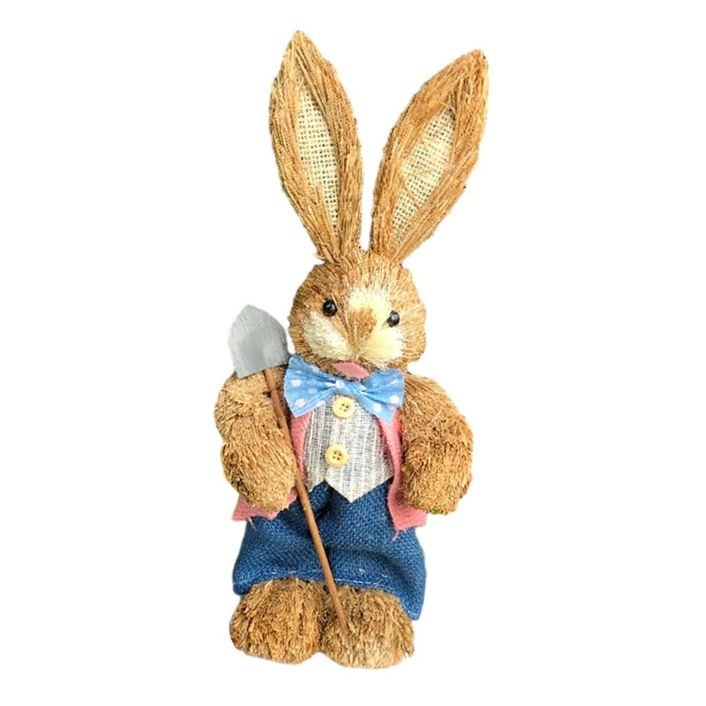 Easter Bunny Figurine Creative Straw Statue for Bedroom Shelf Balcony