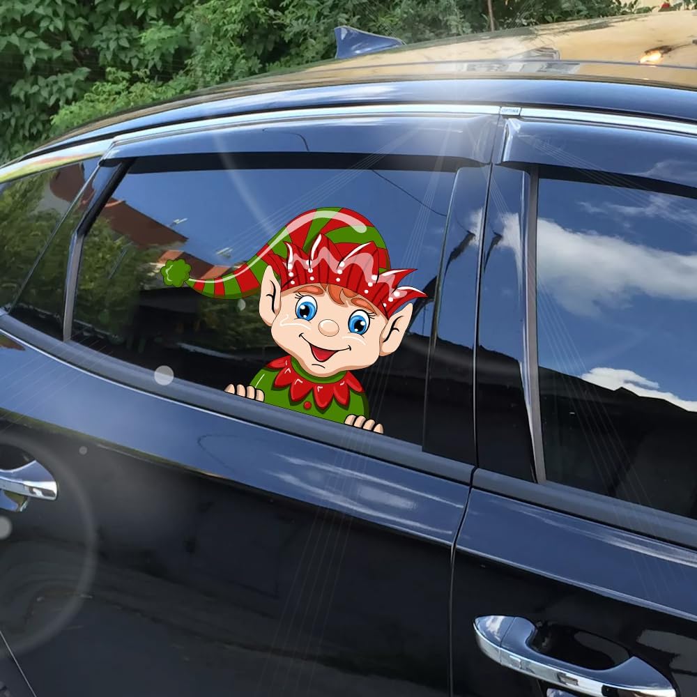 Christmas Decor Elf Peeking Sticker, Car Window Decals Vinyl Waterproof Stickers for Cars Truck SUV Laptop Bumper Car Stickers and Decals (Elf)