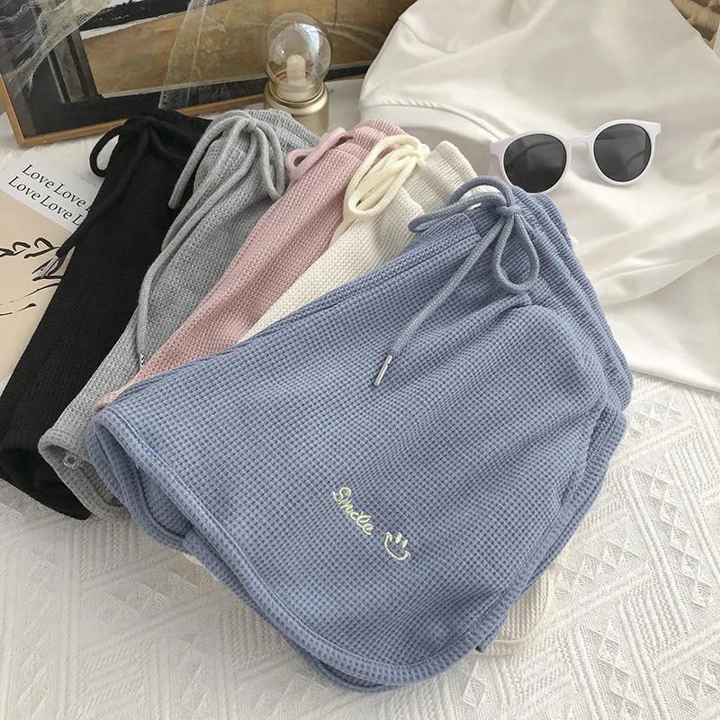 Summer 2023 Women's High-Waist Waffle Shorts - Korean Style Loose Fit, Wide Leg, Ideal for Home & Outdoor Wear