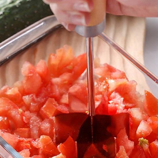 Stainless Steel Meat Masher with 6 Sharp Blades Wooden Handle Ground Beef Chopper Tool for Burger Potato Vegetable Mashing Kitchen Meat Smasher