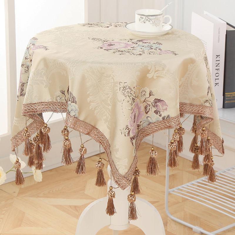 Luxury European Style Round Tablecloth with Tassel Embrodered Table Cover for Wedding Decor Christmas Round Table Cloth