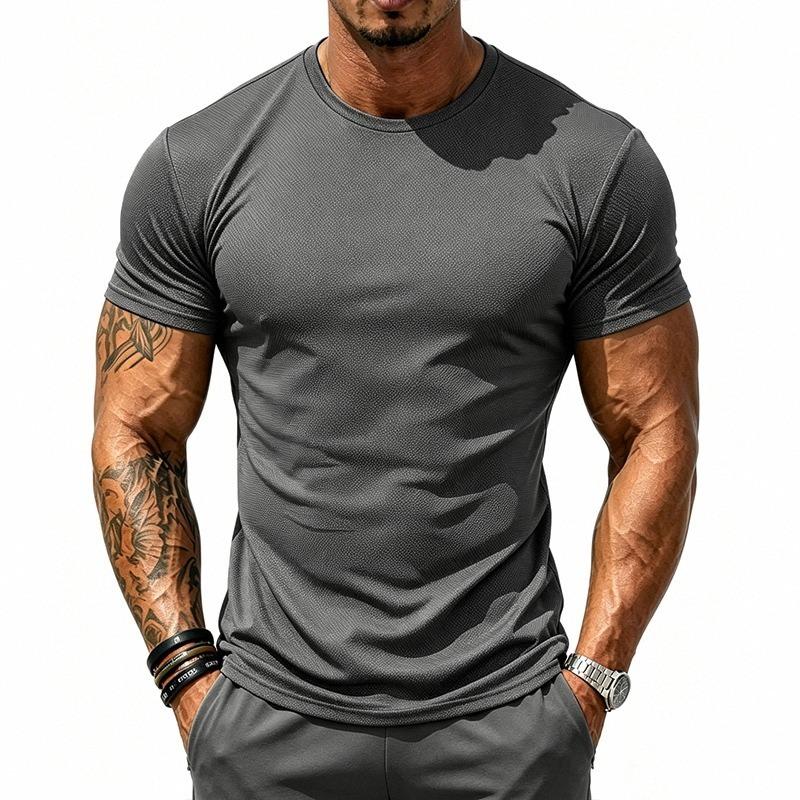 Men Breathable Quick Dry Elastic Solid Sports Fitness Casual Short Sleeve T Shirt