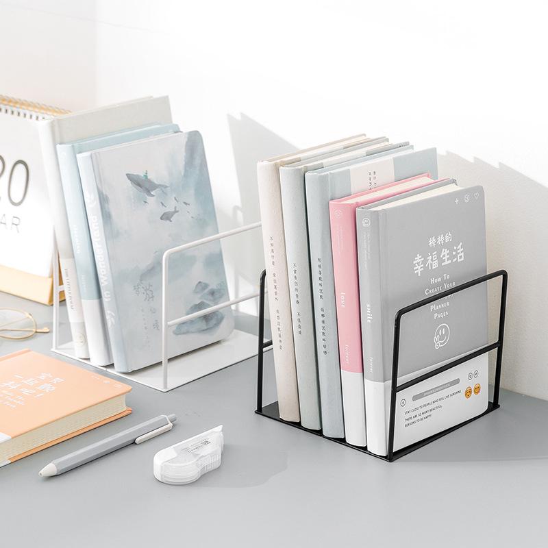 Minimalist Iron Bookends Set - 4-Piece Desktop Book Holder for Students