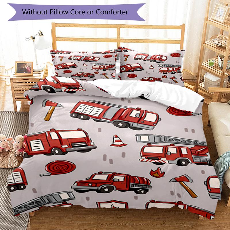 3pcs fire truck Bedding Set Duvet Cover Closure Includes 1 Duvet Cover & 2 Pillowcases, Soft and Comfortable for All Seasons.