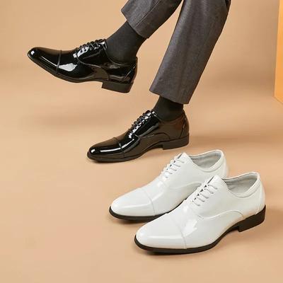 Men Glossy Leather Shoes Classic Patent Leather Man Footwear Formal Business Office Shoes Lace Up Wedding Shoe Big Size 38-49