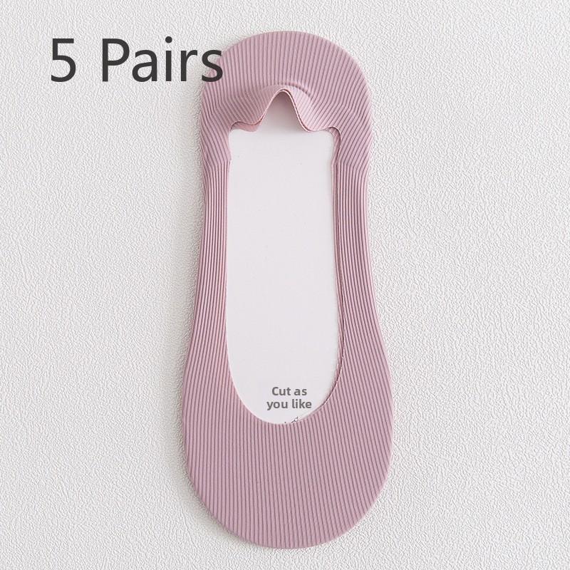 5 Pairs of Women's Summer Thin Style Pure Cotton Shallow Mouth Invisible Boat Socks