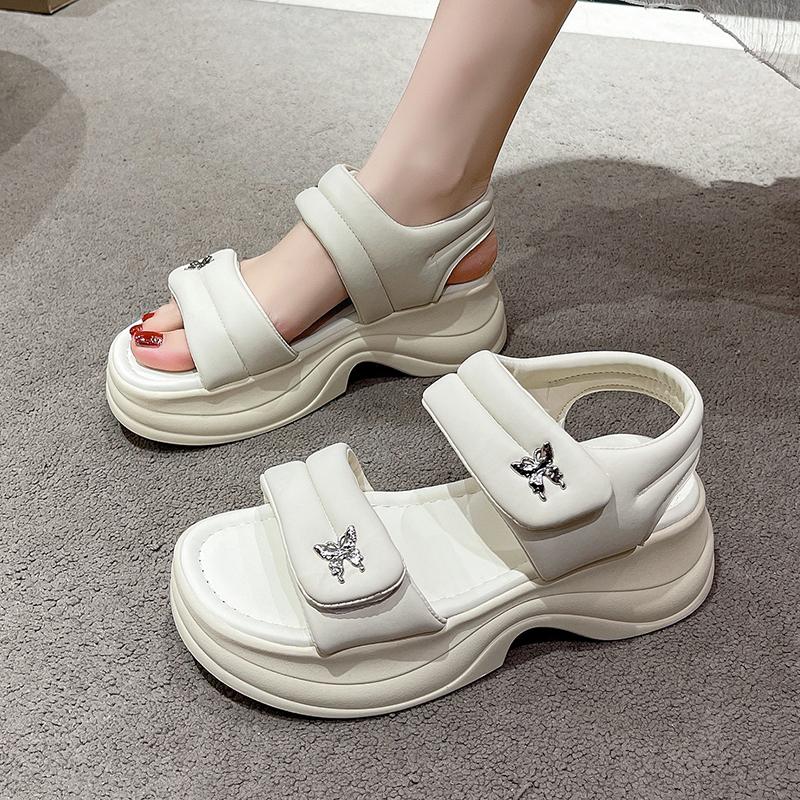 

Fashion Fashionable Butterfly Imitation Diamond Platform Women s Sandals Versatile White Black Casual Shoes Hook&Loop Spring Summer 35 белый