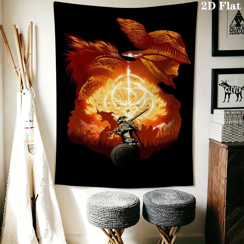Elden Ring Wandteppich Ästhetischer Wandbehang Bedruckter Stoffdecke Dekorative Wandteppiche für Schlafzimmer Wohnzimmer Heimdekoration