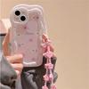 Korean Cute Wood Flower Bracelet Pink Wavey Case For Iphone 14 13 12 Pro Max 11 Lovely Floral Shockproof Soft Alien Cover Funda