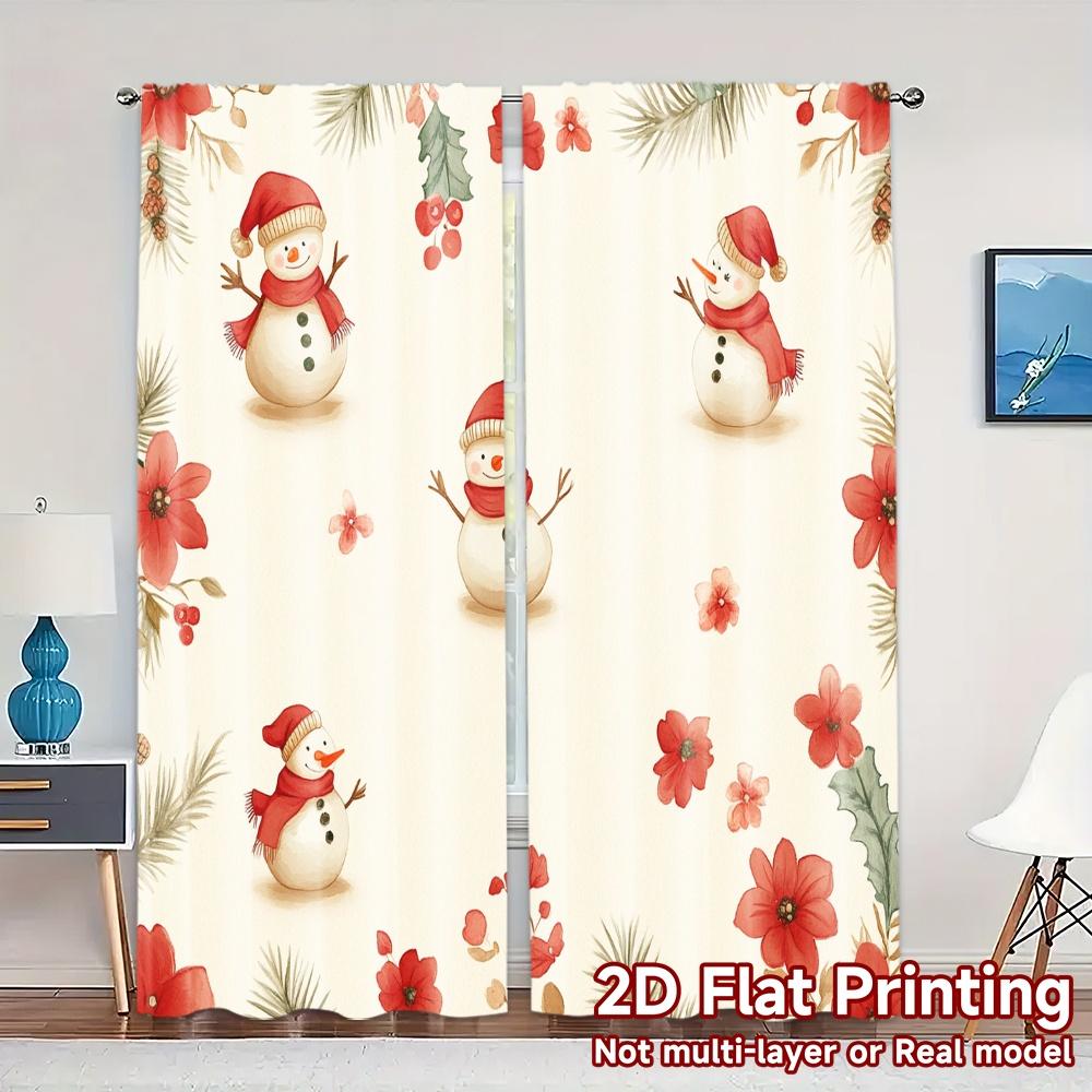 

2pcs,Curtains Cute Snowmen And Bird Border (3) Popular Curtains Digital Printed Prints Light Filtering Curtains Decorations For 52.50×116.00 CM 2pcs