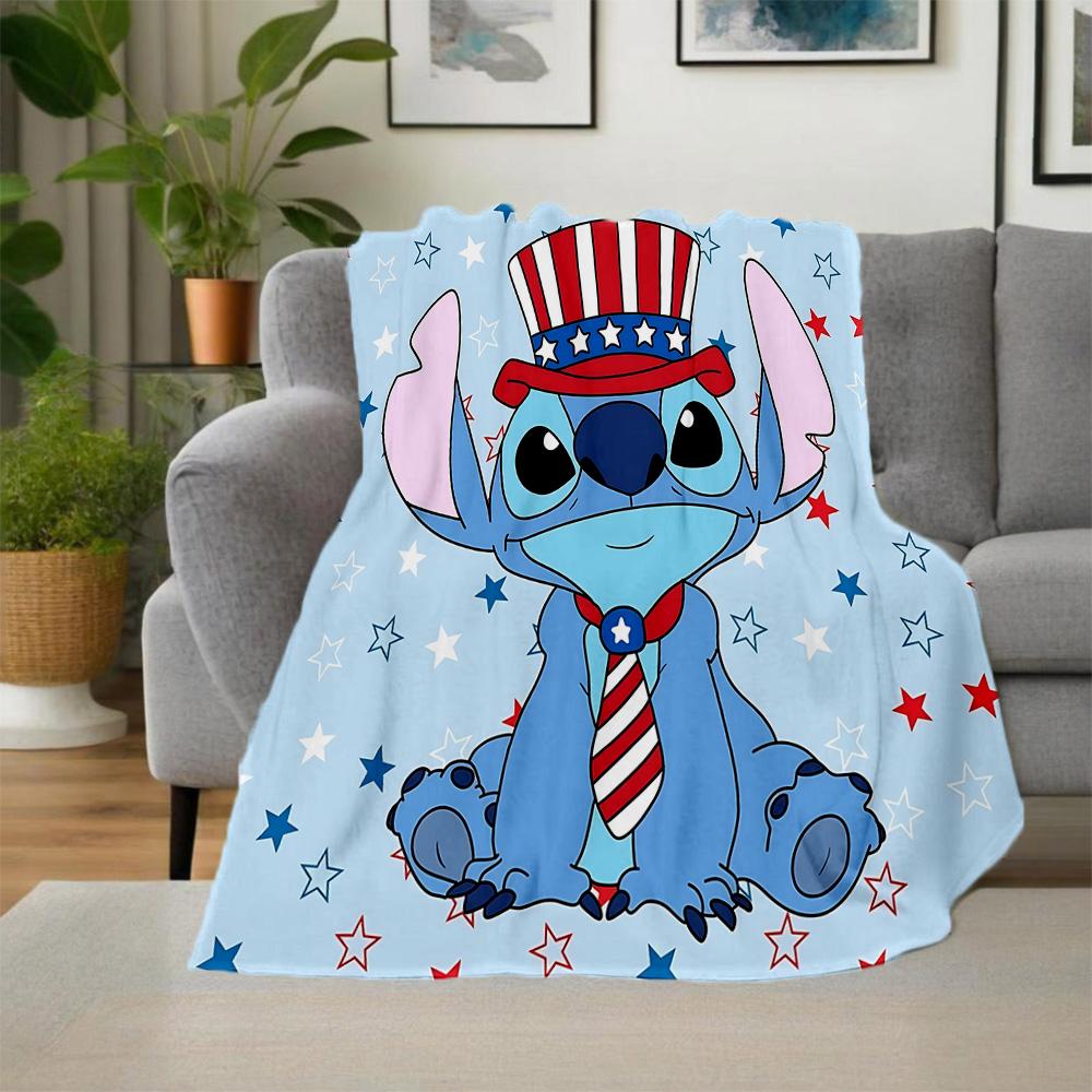 1pc Stitch Patriotic Celebration Outdoor Blanket, Soft And Comfortable Blanket, Casual Warm, Camping Travel Blanket, Birthday Gift. M714099