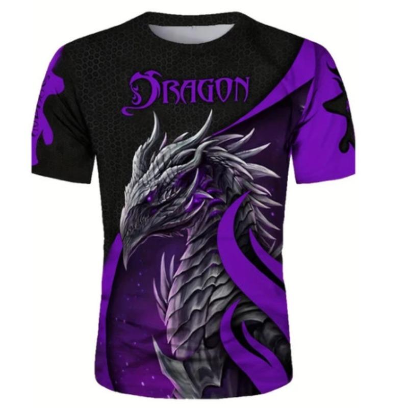 Men's 3D Printed T-Shirt Vintage Dragon Pattern Print Short Sleeve O-Neck Pullover Casual Top