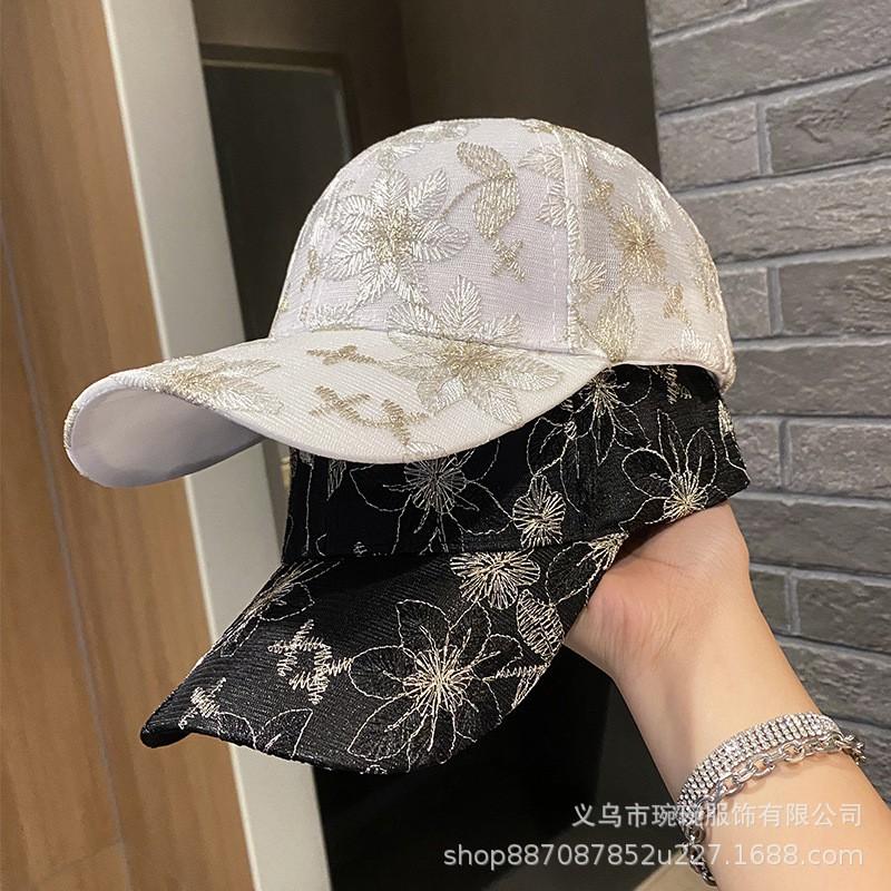 Womens Embroidered Lace Floral Baseball Cap With Wide Brim Sun Protection Adjustable Hat