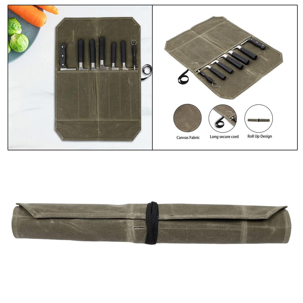 Chef Knife Storage Bag Canvas Roll Bag Wrap Case Holder Organizer for Culinary School Camping and Kitchen Use