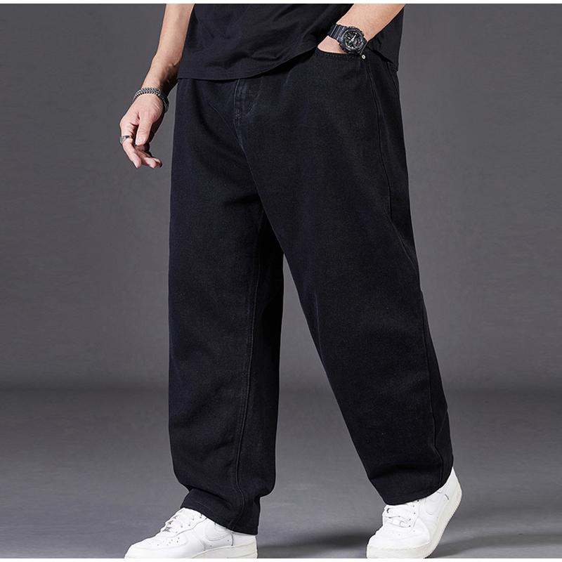 Jeansy Plus Size Męskie Jesienne Luźne Proste Nogawki Casualowe Spodnie Jeansowe Elastyczna Talia Szerokie Nogawki Projekt Dla Mężczyzn 2025 Wiosna Jesień