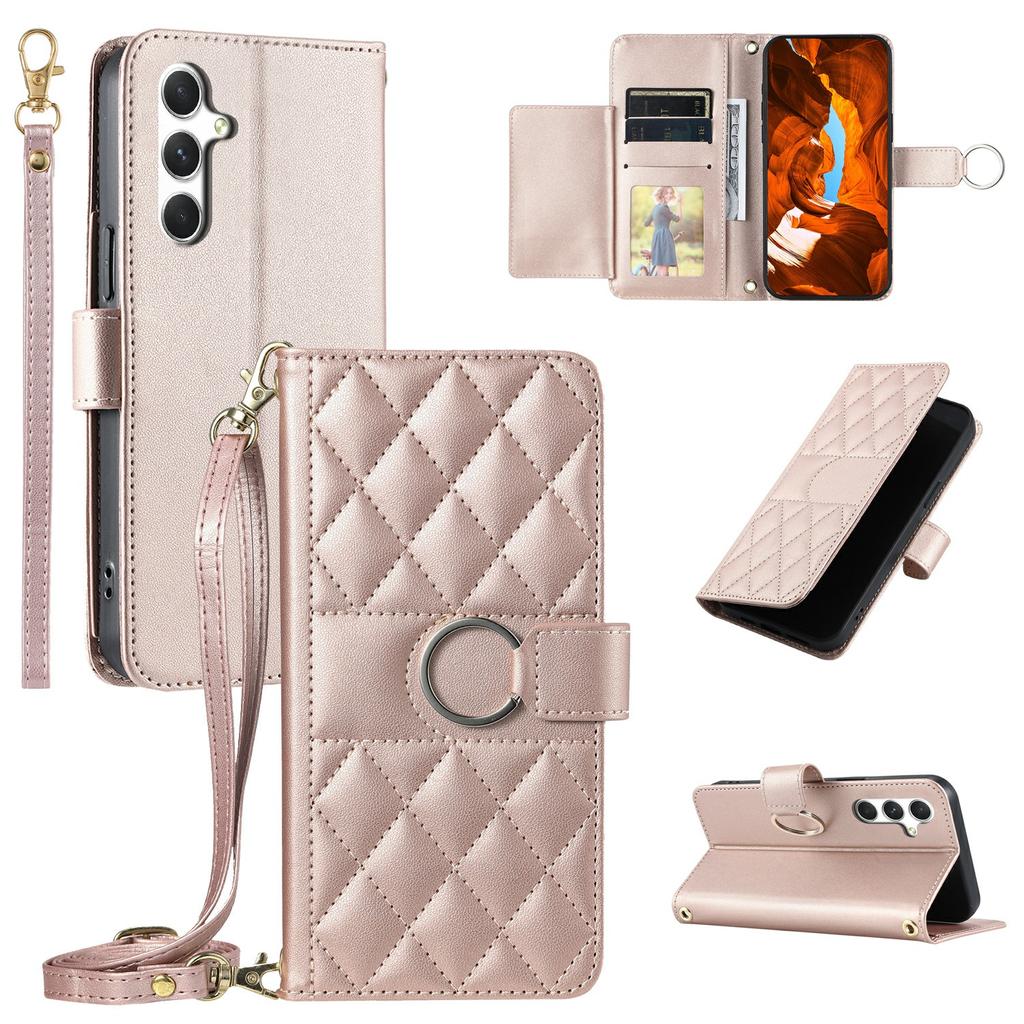 For Samsung Galaxy A25 5G (Global) (161.0 x 76.5 x 8.3mm) Crossbody Leather Case Wallet Stand Rhombus Mobile Cover