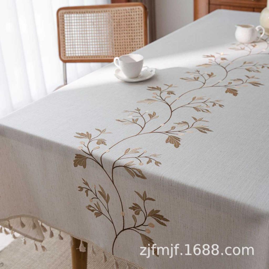 Cloth Dad Dining Table Cloth Flower Embroidery Tablecloth Knitted Jacquard Literary Dining Table Fabric Rectangle