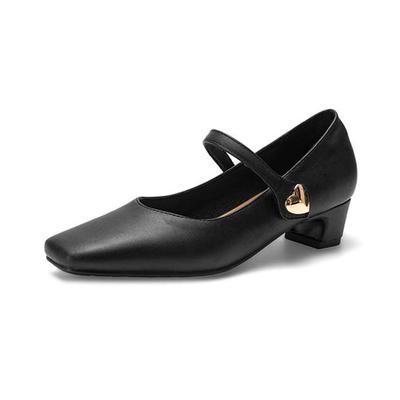 Krazing Pot Microfiber Square Toe Thick Med Heels Spring Summer Shoes Big Size 43 Concise Style Women Office Lady Pumps