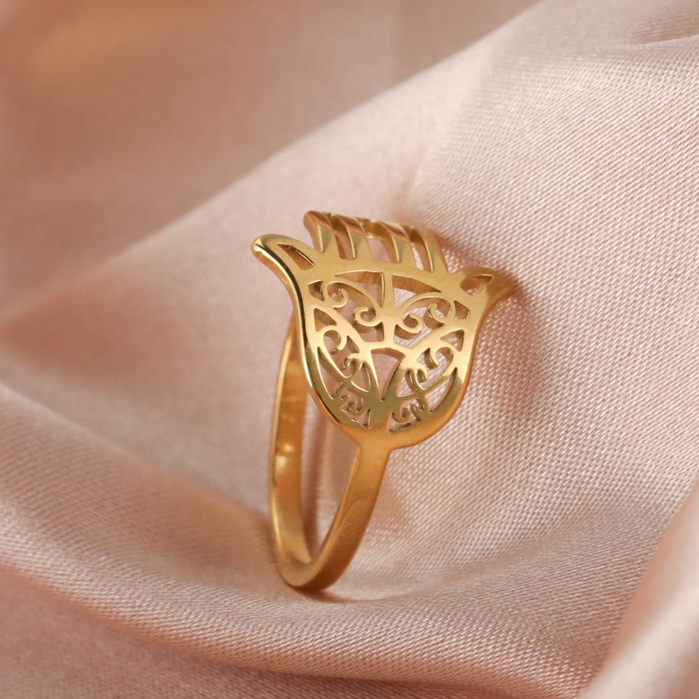 Stainless Steel Hamsa Fatima's Hand Rings for Women Gold Ring Amulet Talisman Jewelry Gifts