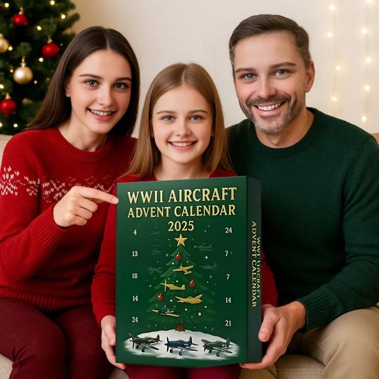 WWII Aircraft Advent Calendar 2025 24-Day Christmas Countdown Calendar with 24 Fighter Warbirds Pendants