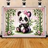2D Cartoon Baby Panda Cherry Blossom Backdrop Girl Birthday Party Decor Background Cloth