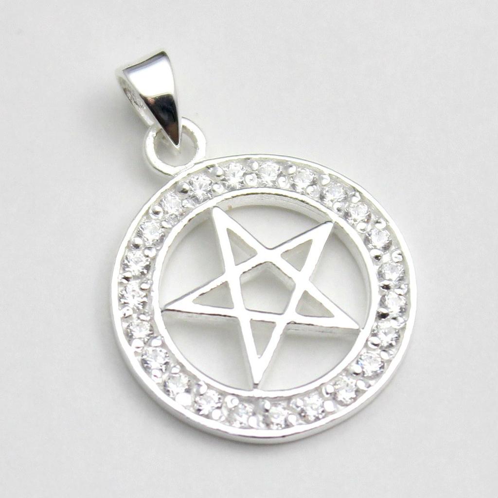 Pentagram Star Pendant with Zirconia, Sterling Silver 925