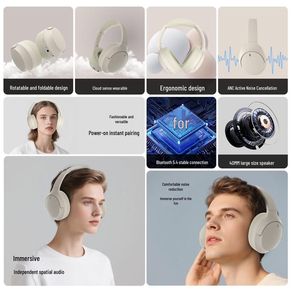 Bluetooth 5.4 Headset for Apple & Huawei Phones - Wireless, Head-mounted Earphones