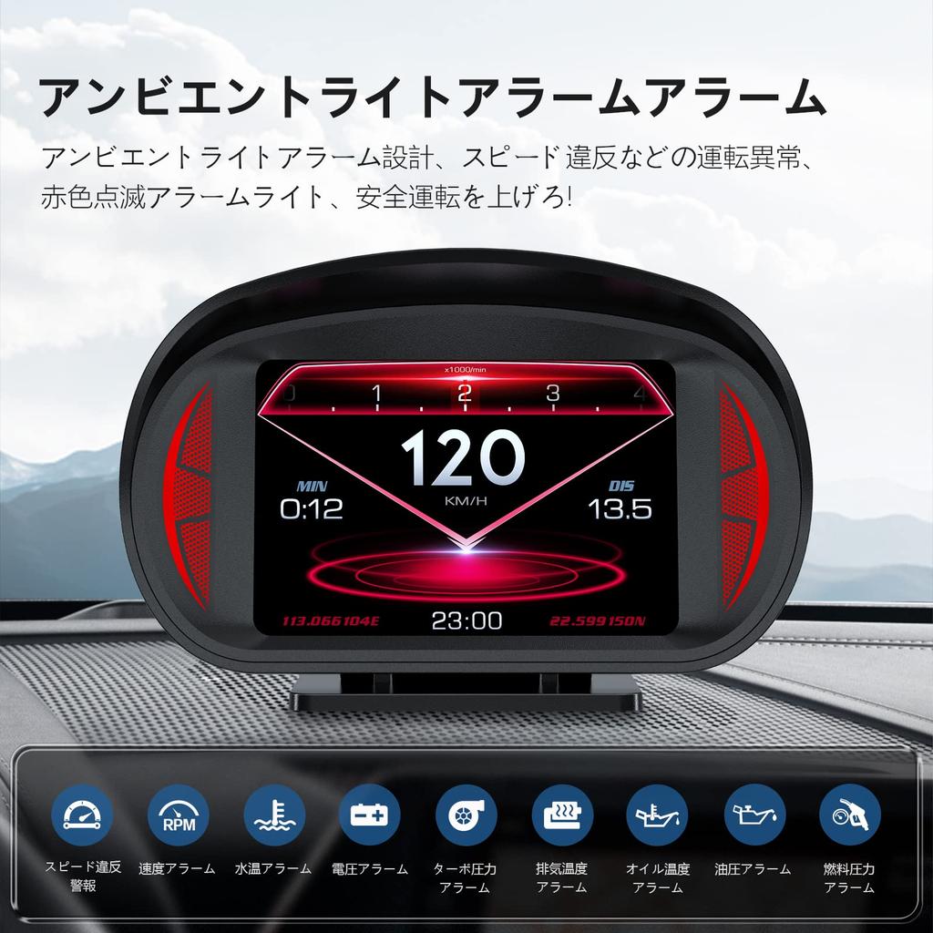 HUD Head-Up Display Tachometer OBD2 + GPS Dual Compatible System, Multi-Car P2, Switchable USB