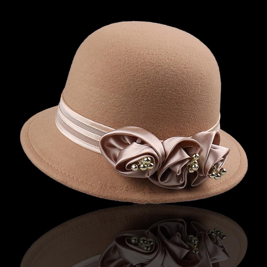 Fashion Fedora Cap Bowler Hat for Women 1920S Flapper Costume Wool Hat Cocktail Party Cap Winter Autumn Warm Headpiece