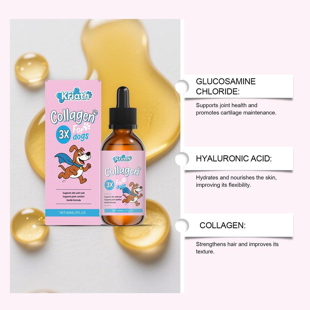 Kriath Honden Collageen Druppels, Milde Formule, Gewrichts-, Vacht- en Huidverzorging voor Honden, Voedingssupplement 60ml