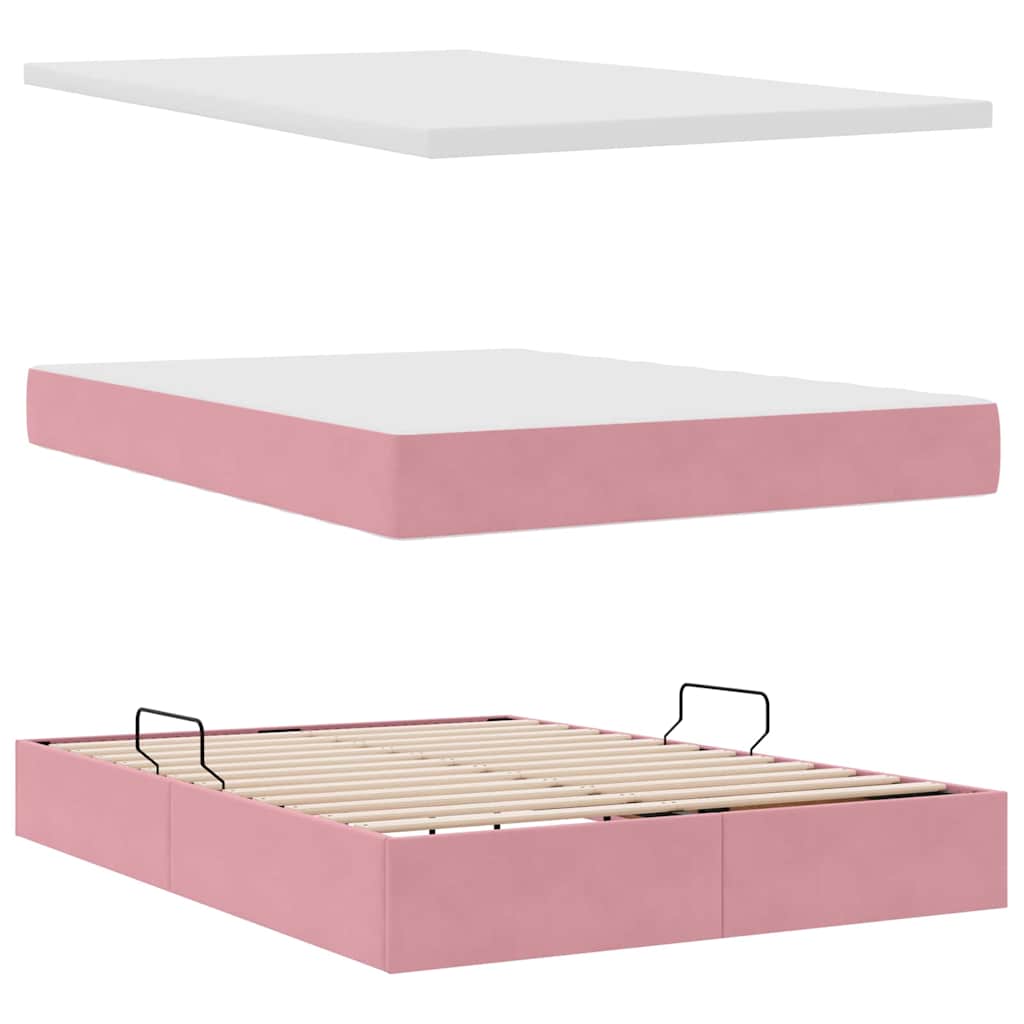 Storage Bed with Mattress Pink 140 X 200 Cm Velvet