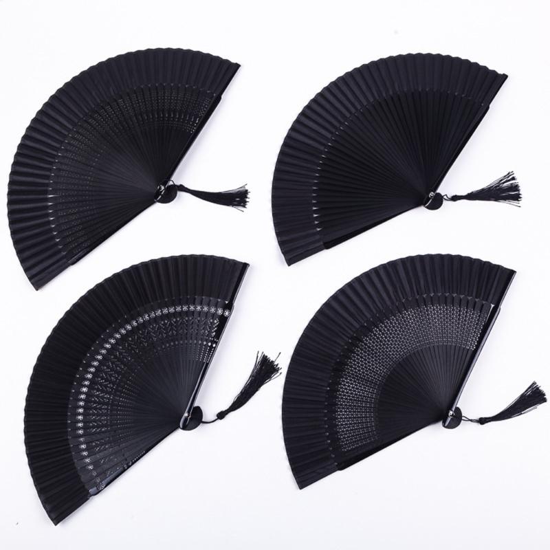 Foldable Black Fan Folding Hand Fan For Women Attire Women Bamboos Hand Fan Ideal For Parties Weddings And Decorations