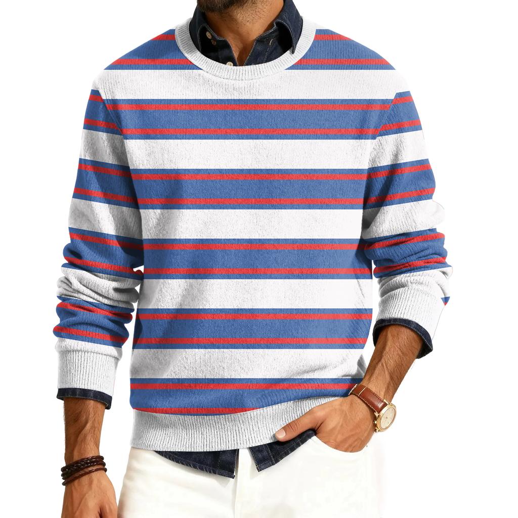 Men's Round Neck Long Sleeve Ribbed Knit Pullover