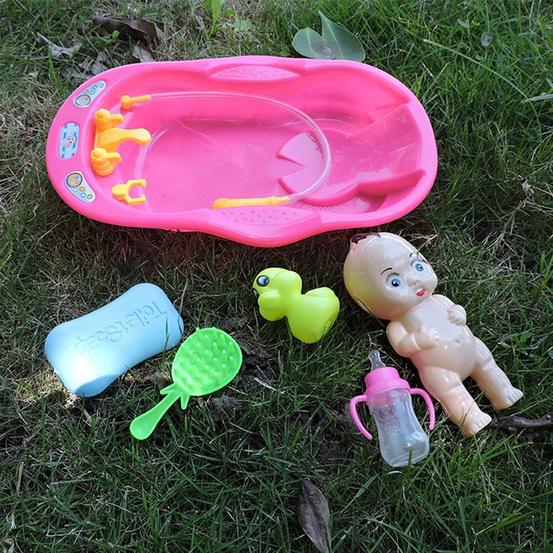 Kid Realistic Reborn Doll Bath Toys Newborn Doll Bath Set with Bathtub Shower Accessories Soap Duck Bottle Pretend Play Game