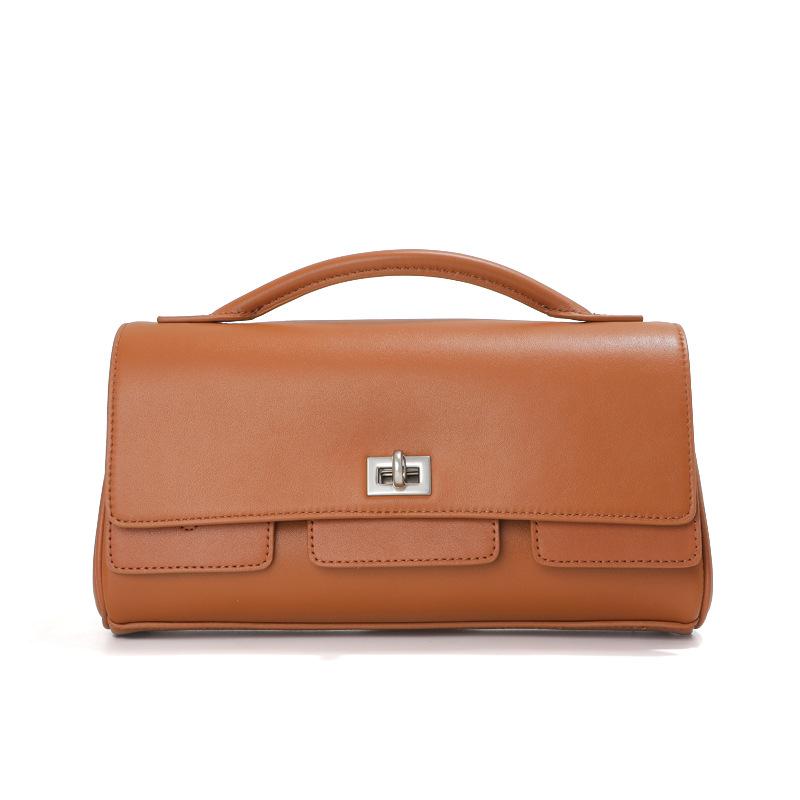 

Top-Grade Cowhide New Belair Lock Bag 2025 Hundreds Of Matching Car Small Square Bag Real Leather Single Compartment Handheld French Style Bag 27x6x14cm коричневый