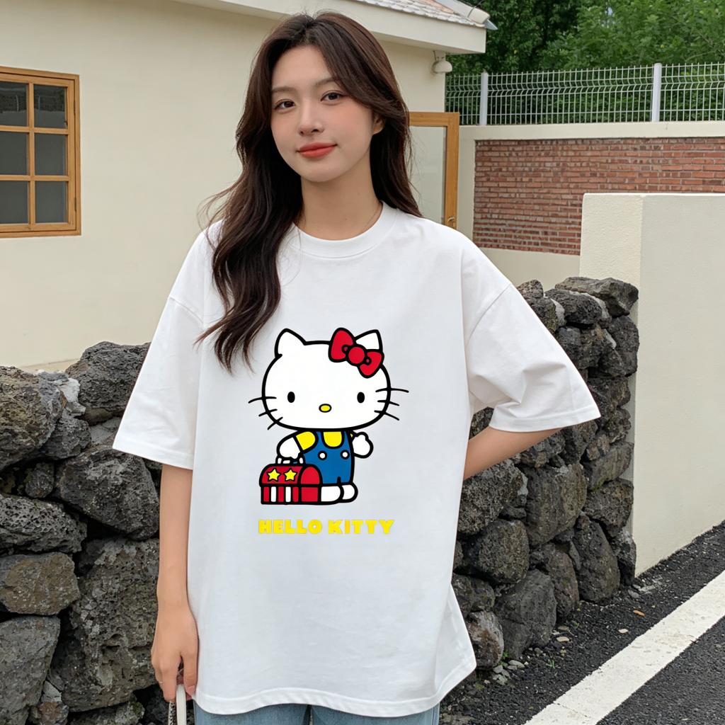 2026 Summer Hello Kitty Cartoon Printed Short Sleeve Pure Cotton Tshirt Parentchild Outfit Classic Fashion Womens Tees Tops