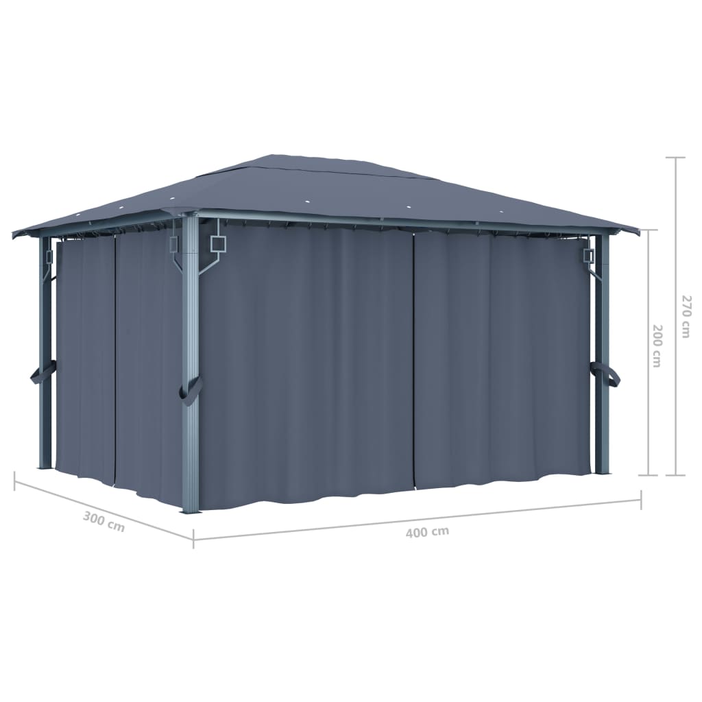 Pavillon mit Vorhängen 400*300 cm Anthrazit Aluminium