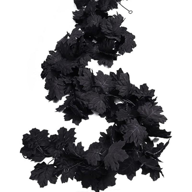1.8M Hallow Artificial Black Rattan Maple Leaf Vine Christmas Wall Hanging Maple Leaf Vines Leaf Rose Indoor Garland Fake Flower
