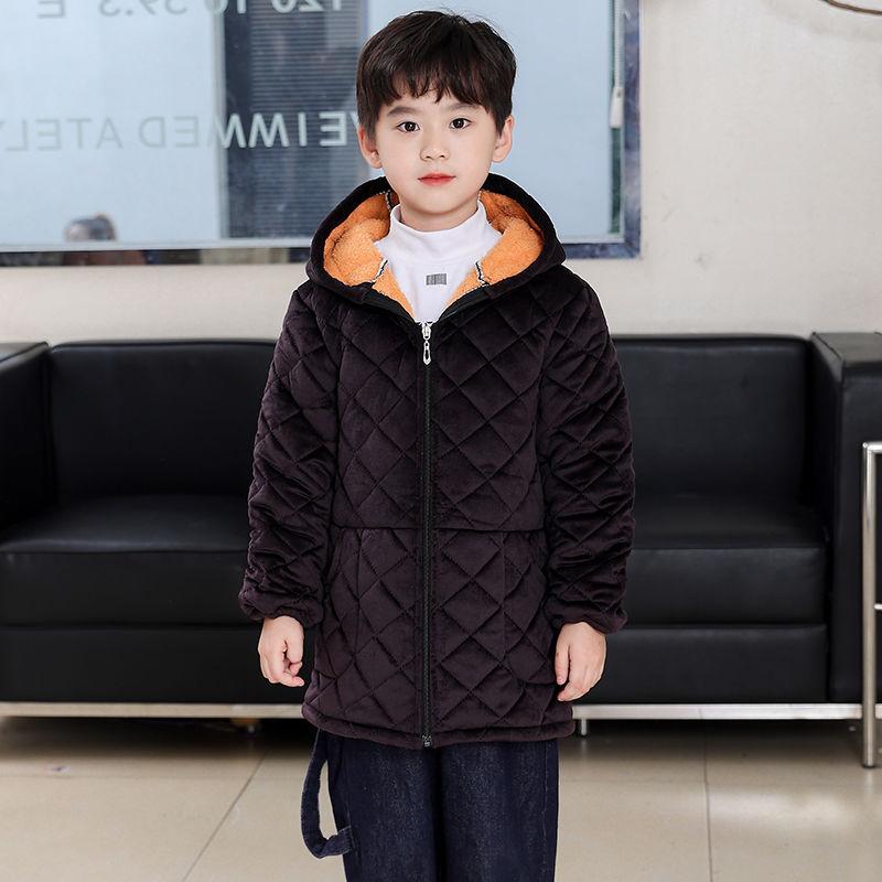 

Бавовняний комбінезон середньої довжини з оксамитом і капюшоном для хлопчиків, модний і теплий для носіння на вулиці 110