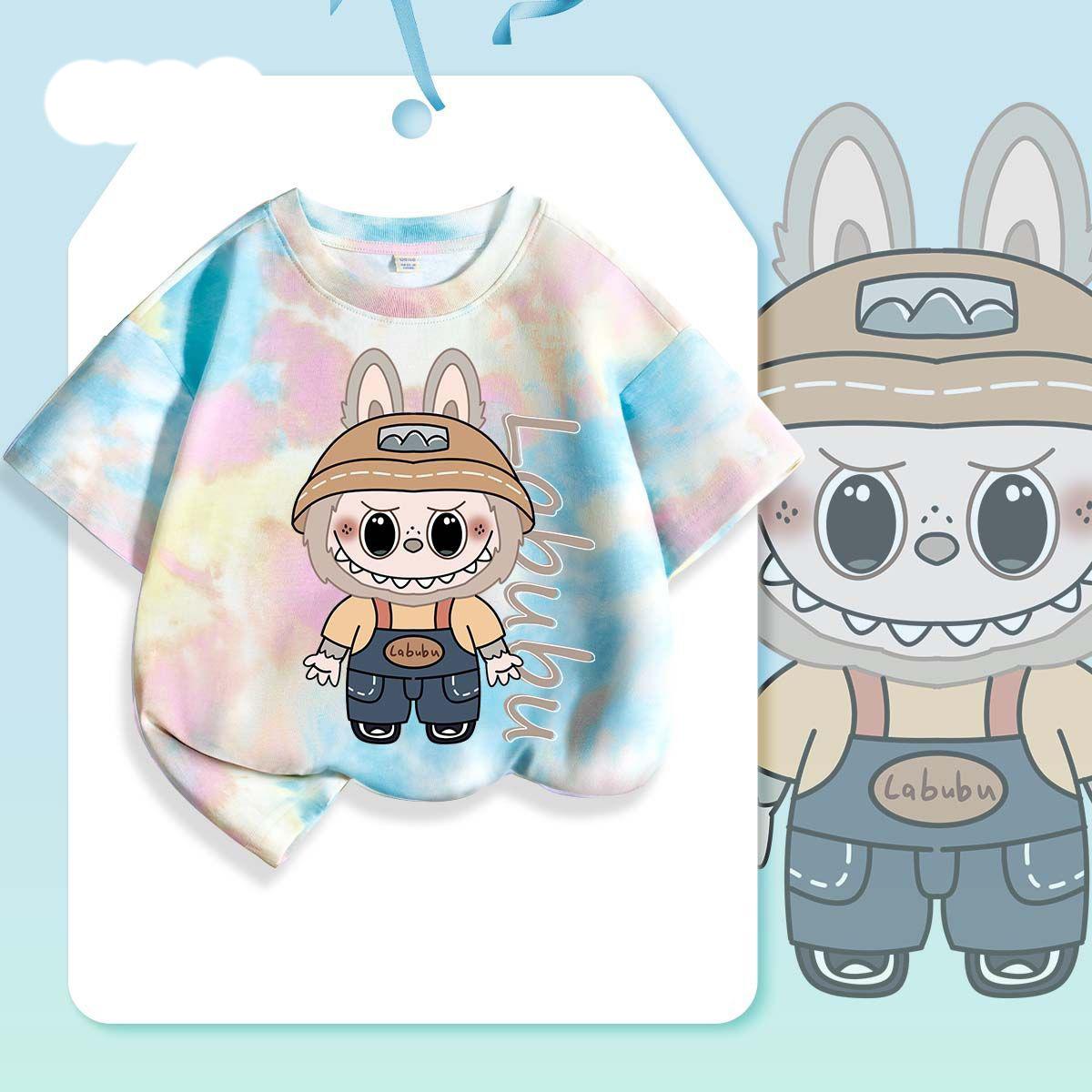 

Новая детская футболка с мультяшным аниме-принтом LABUBU, летняя футболка с коротким рукавом, топы для девочки, мальчика, ребенка 160