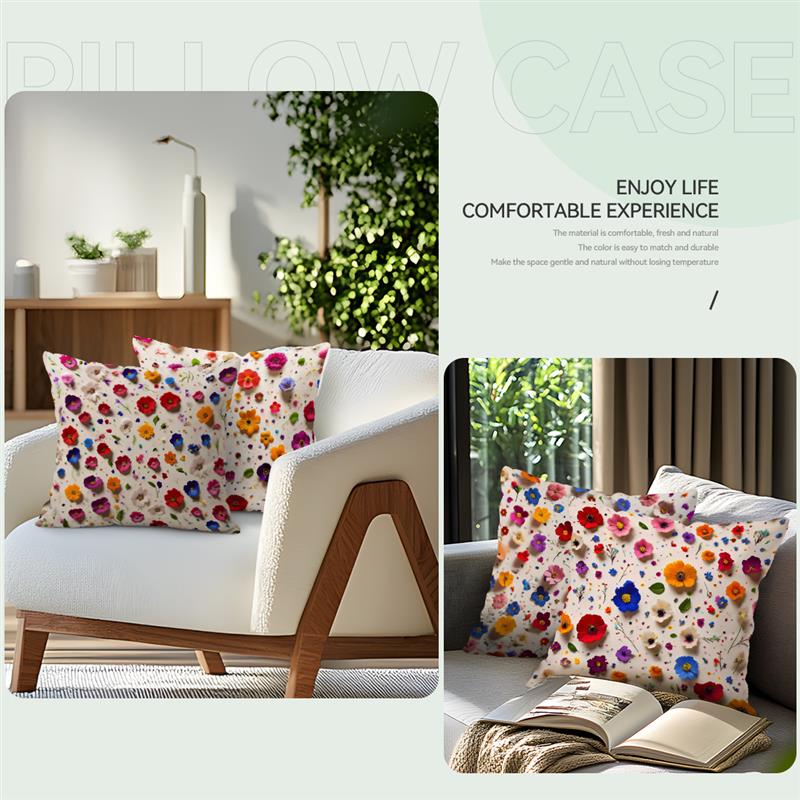 3D Colorful Flower Illustration Pillowcase Throw Cushion Printing Pillow Cover Cushion Pillow Case Bedroom Office Car Supplies